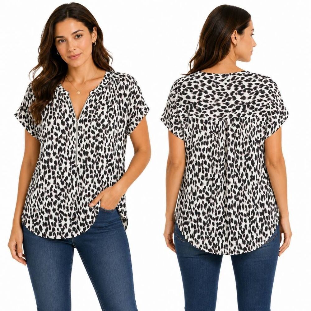 Maurices Leopard Print Zip Blouse Medium